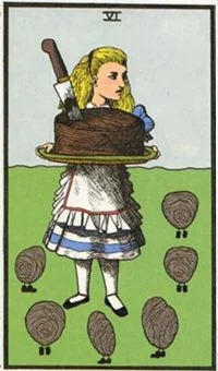 6 of Oysters card from the Wonderland Tarot deck