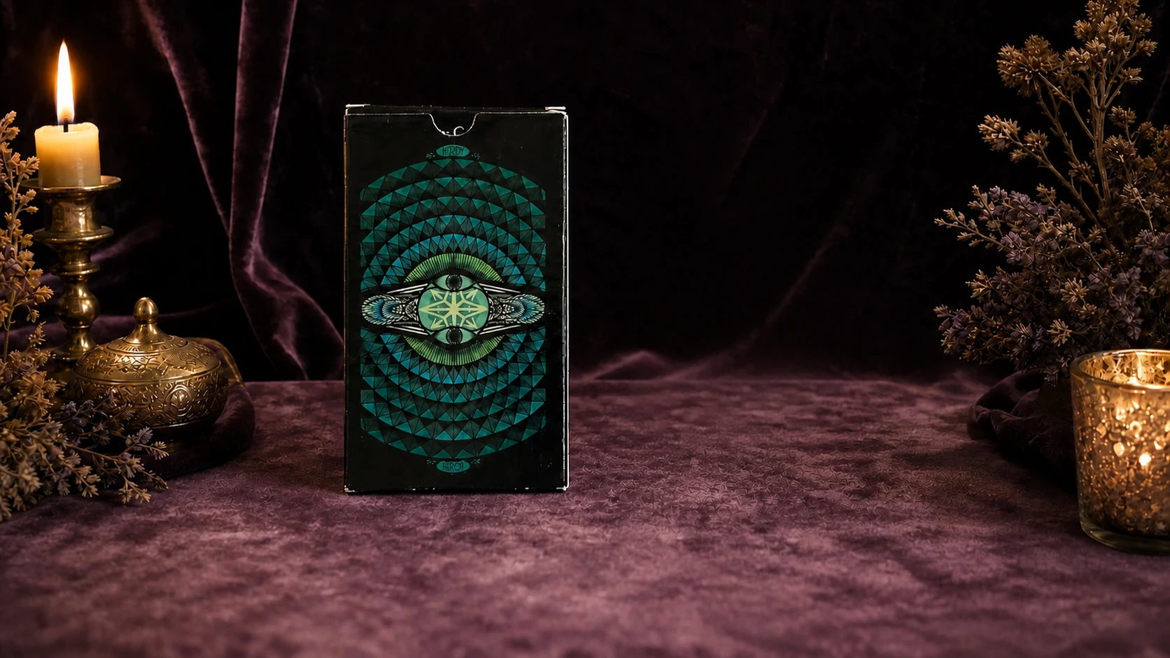 Hardy Tarot Deck by Colleen Hardy in a plum velvet setting