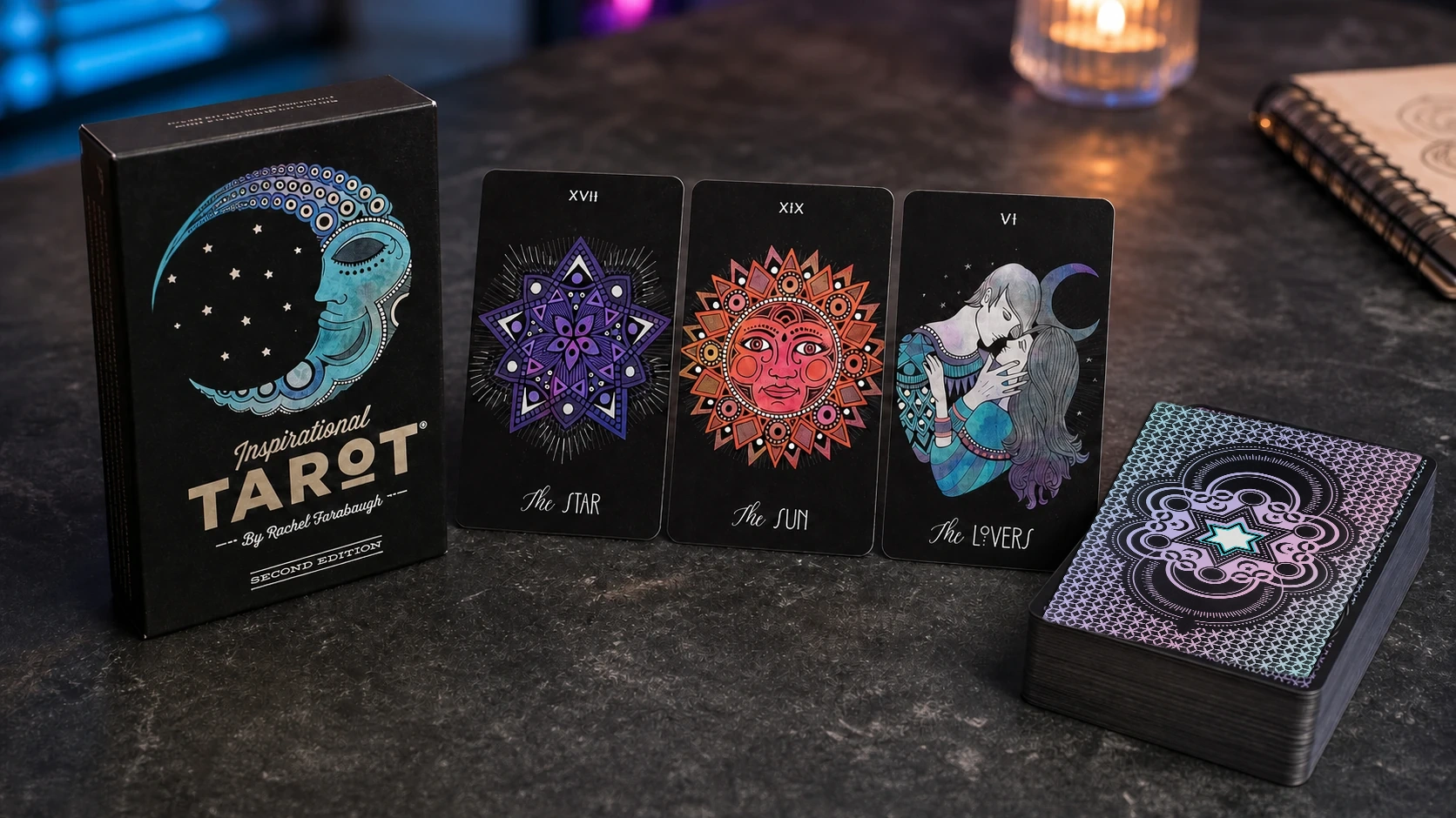 Inspirational Tarot Deck by Rachel Farabaugh in a generated Second Edition product scene