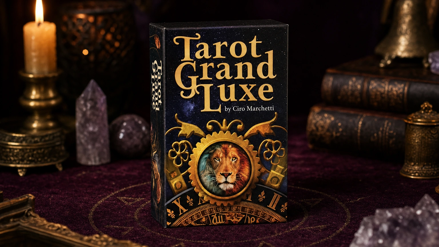 Tarot Grand Luxe Deck by Ciro Marchetti Tarot Grand Luxe Deck by Ciro Marchetti in a generated candlelit reading scene